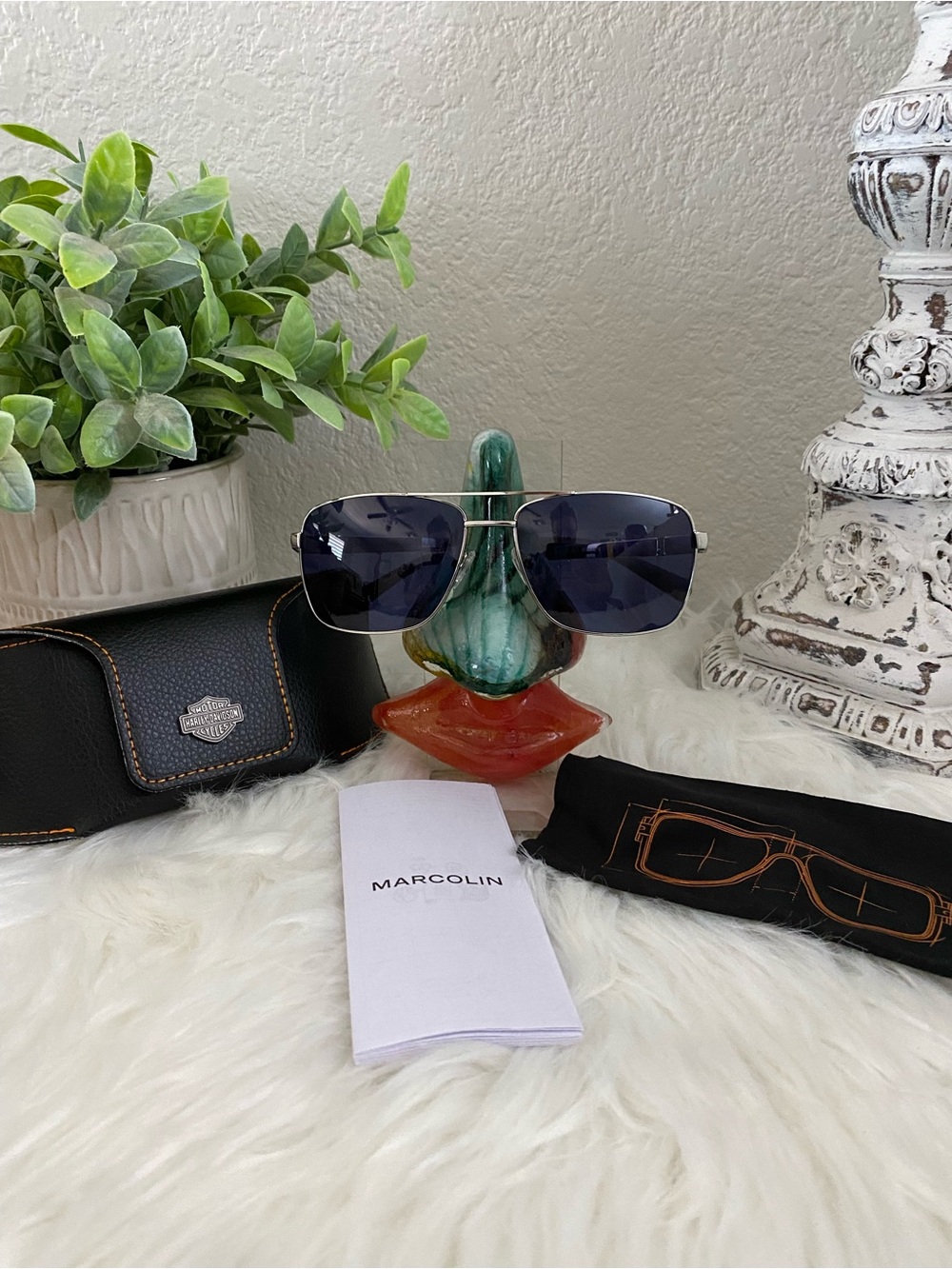 Harley Davidson Aviator Sunglasses in Silver with Dark Blue Lenses
